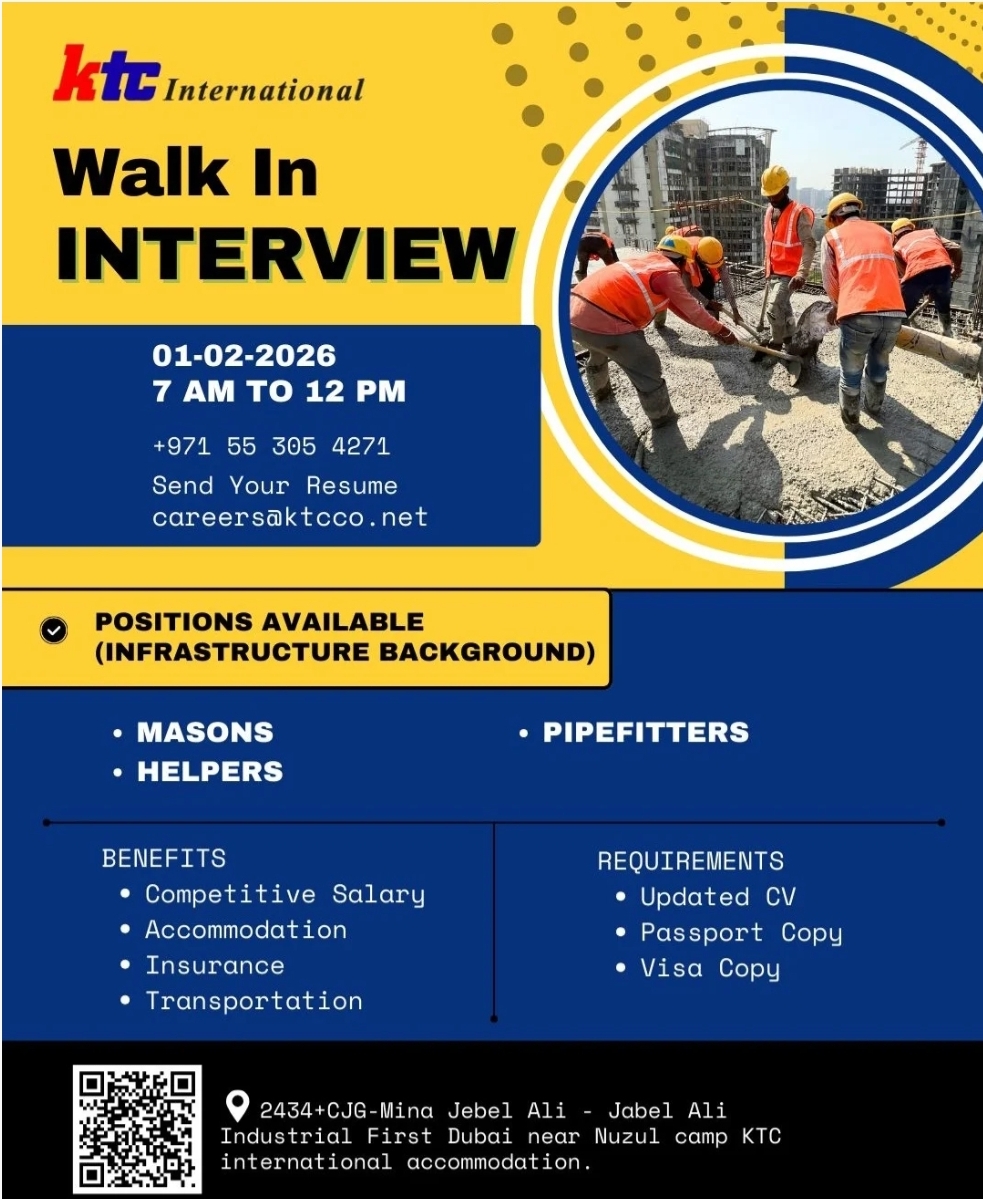 KTC International Recruitment 2026: Walk – In – Interview for  Overseas jobs in Dubai